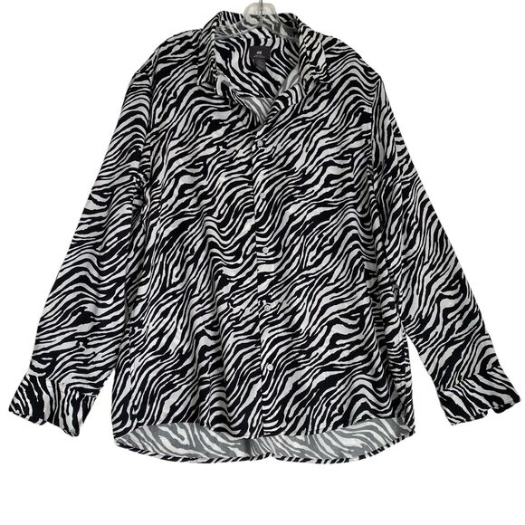 H&M Women's Tunic Shirt XL Zebra Button Up Long Sleeve Lyocell Boho Relaxed - Picture 1 of 5